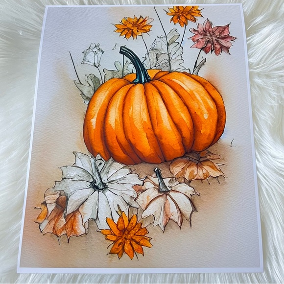 Wall Art Watercolor Floral Pumpkins Print Poster Card Unframed - Picture 12 of 12